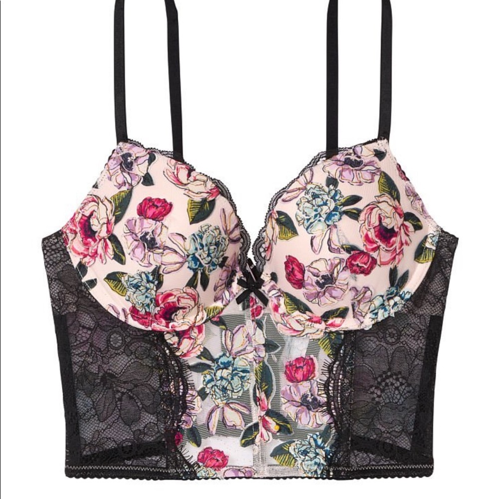Victoria’s Secret Very Sexy Push Up Corset Bra 34DD (adds 1 cup) Pink Floral NWT